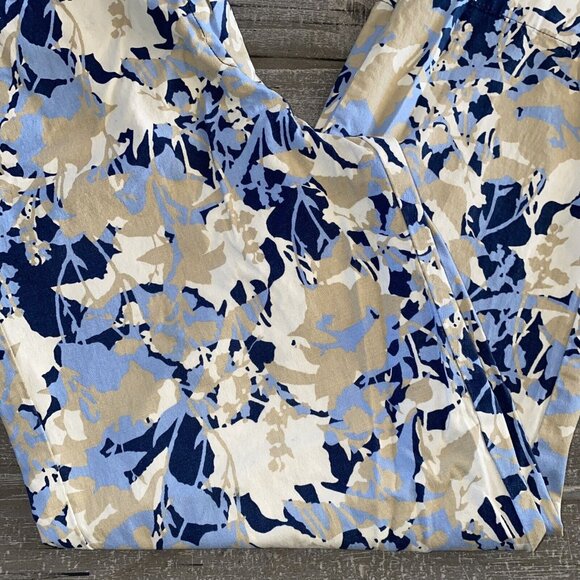 Geoffrey Beene Cropped Pants Women’s Size 4 Stretch Floral Print Navy Tan - Picture 2 of 6
